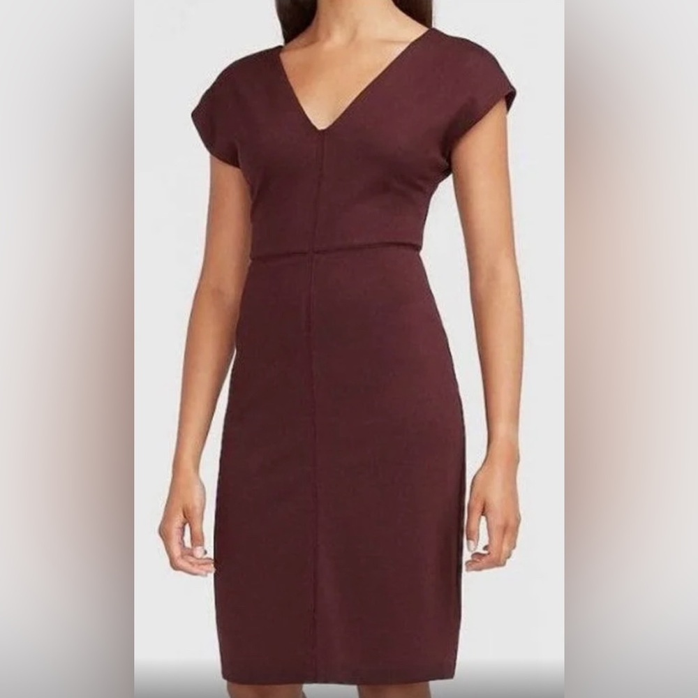 Express Maroon Double V-Neck Sheath Dress